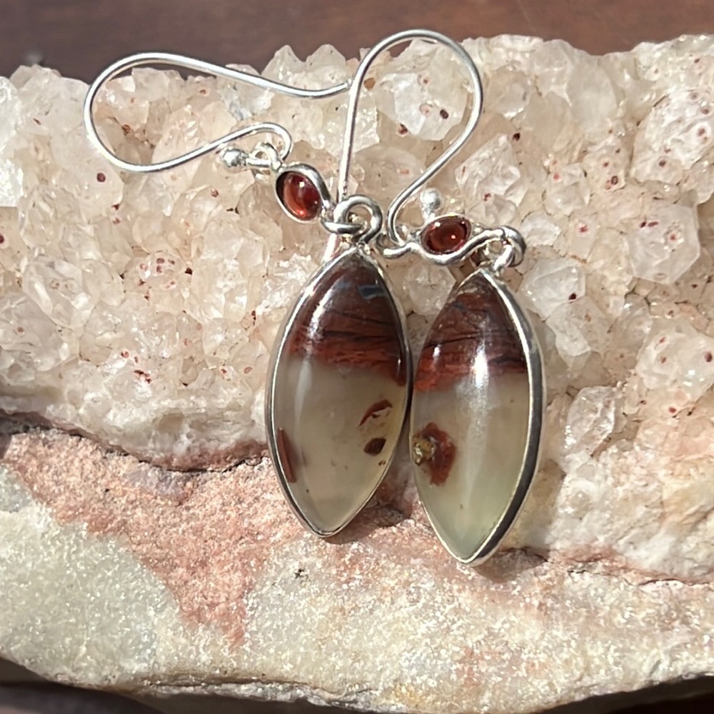 MONTANA AGATE FROM YELLOWSTONE RIVER 925 STERLING SILVER EARRINGS
